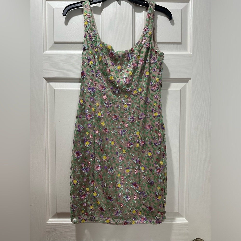 Gianni Bini Green and Purple Cowl Neck Sundress
